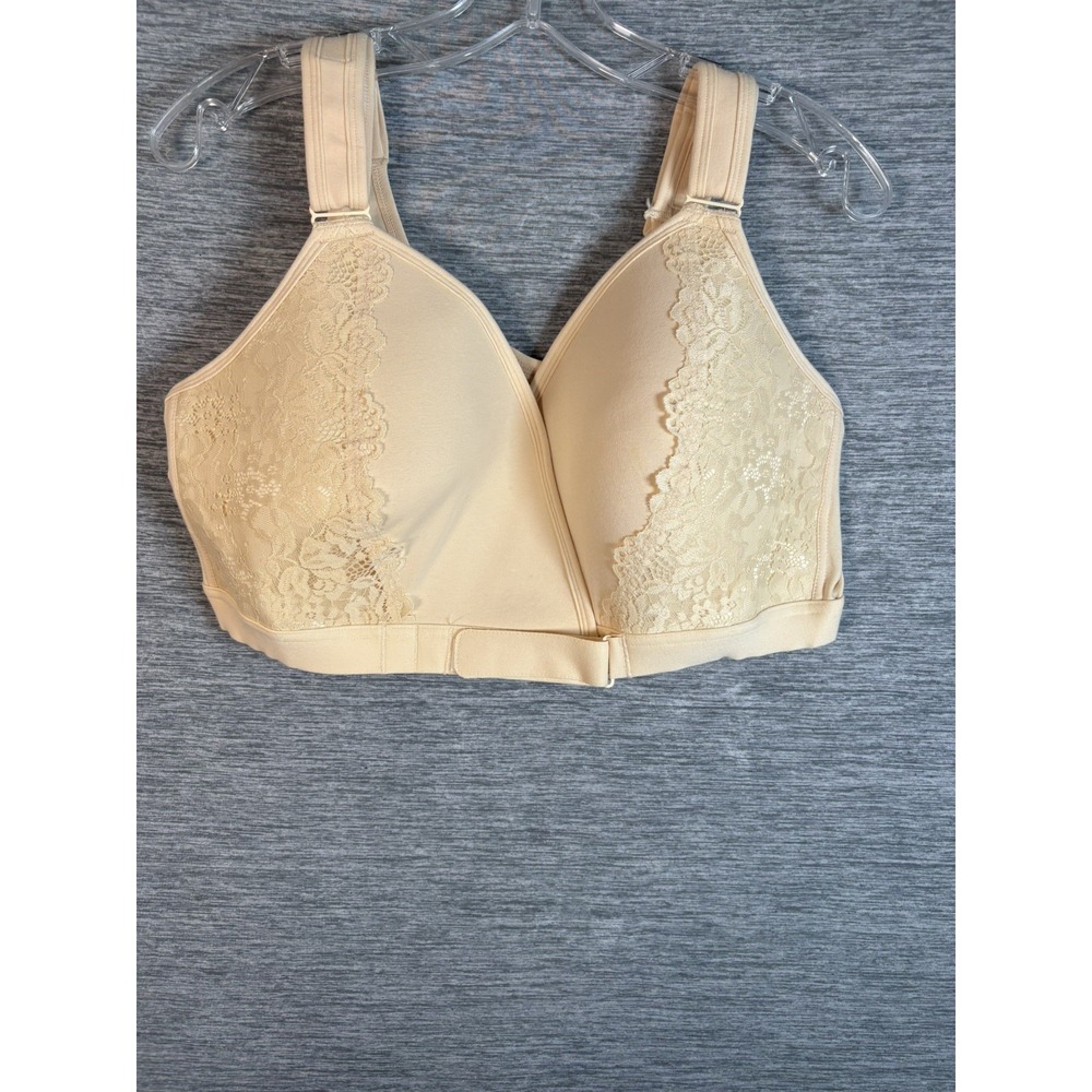 VeraComfort Wireless Bra Beige Cotton Lace Trim Plus Size 3XL2 44D 44DD NWT